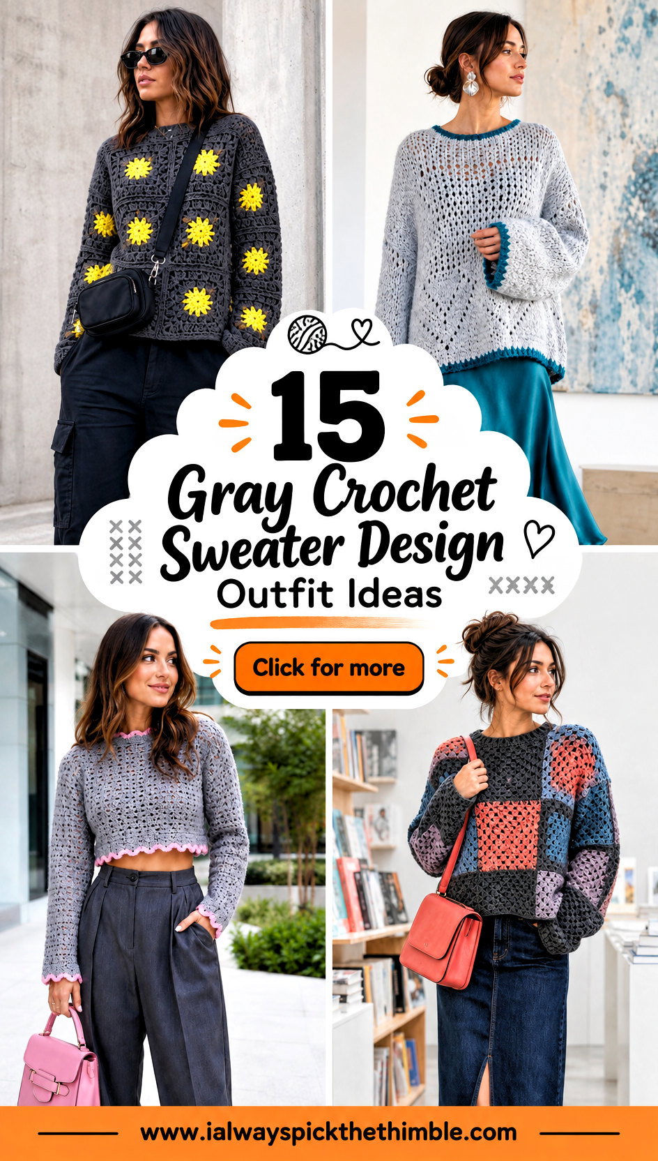15 Gray Crochet Sweater Design Outfit Ideas for Casual Days - 15 Gray Crochet Sweater Design Outfit Ideas for Casual Days