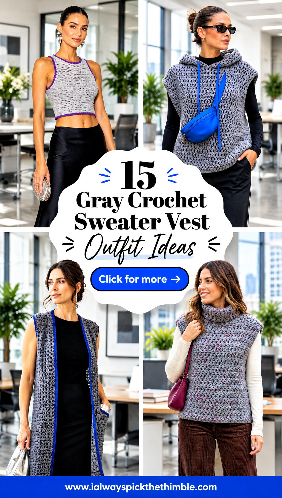 15 Gray Crochet Sweater Vest Outfit Ideas for Office Layers - 15 Gray Crochet Sweater Vest Outfit Ideas for Office Layers