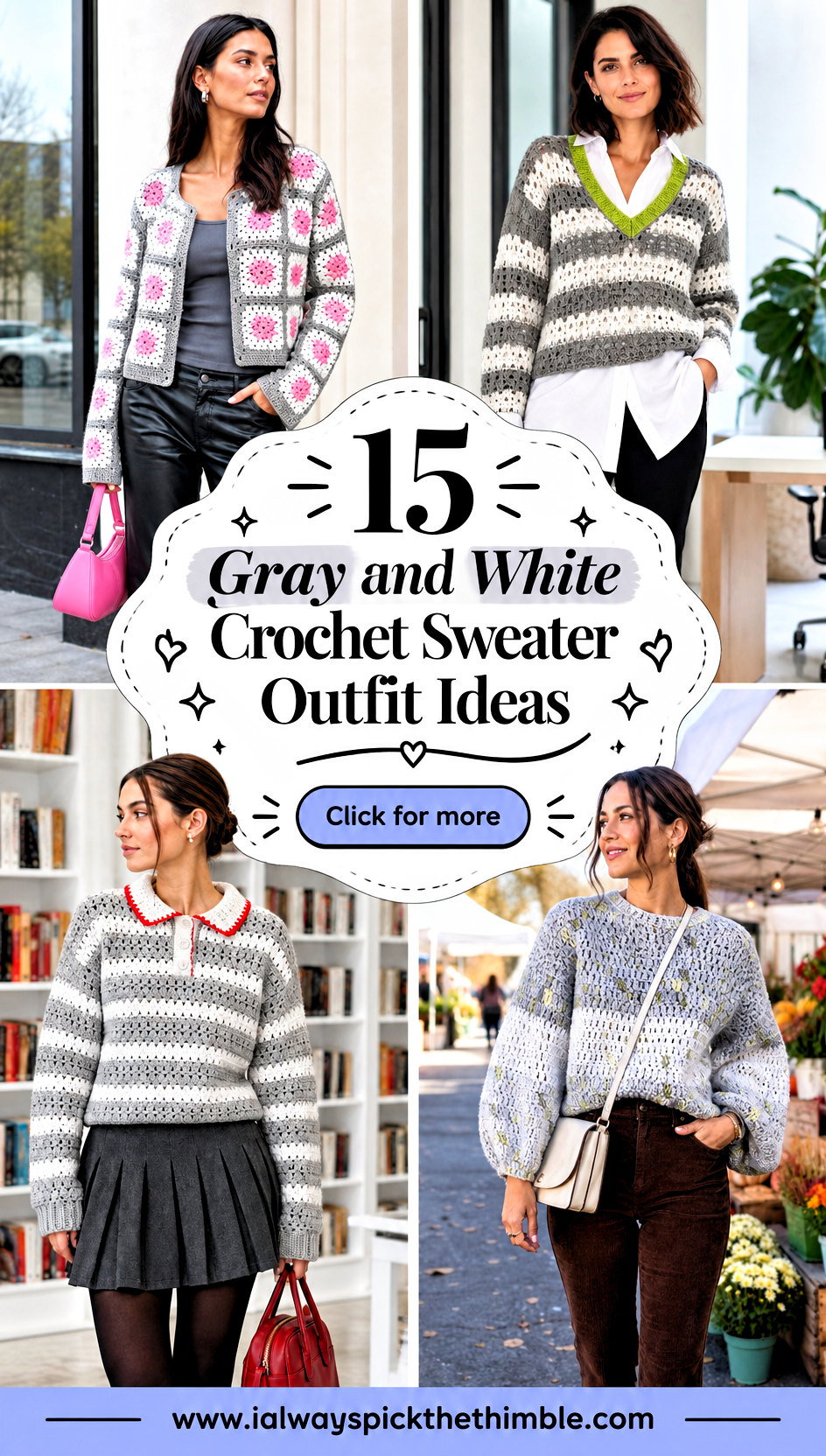 15 Gray and White Crochet Sweater Outfit Ideas for Cool Days - 15 Gray and White Crochet Sweater Outfit Ideas for Cool Days