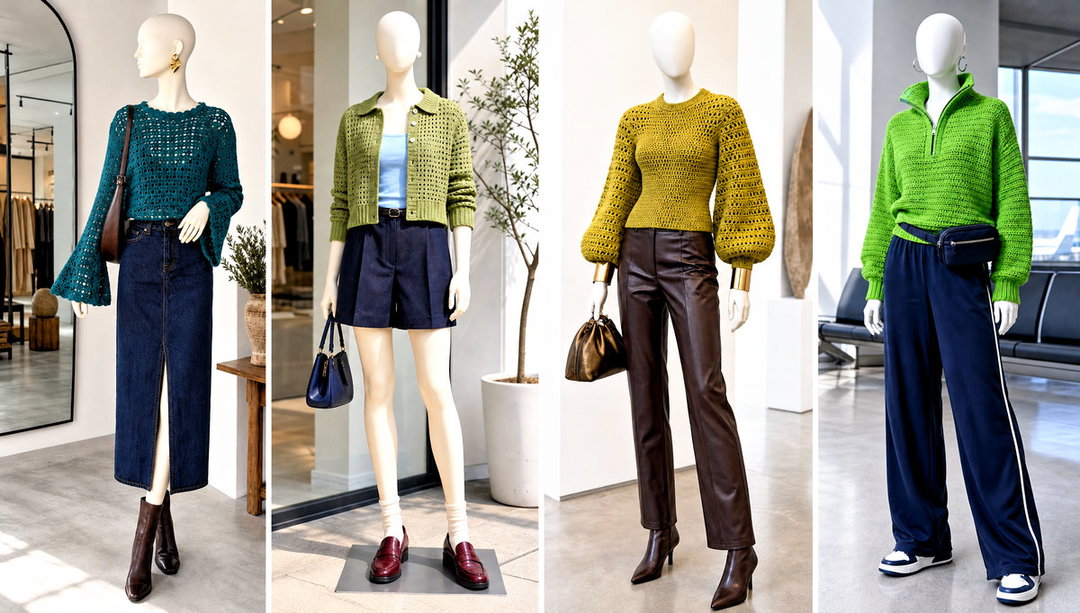15 Green Crochet Sweater on Mannequin Outfit Ideas