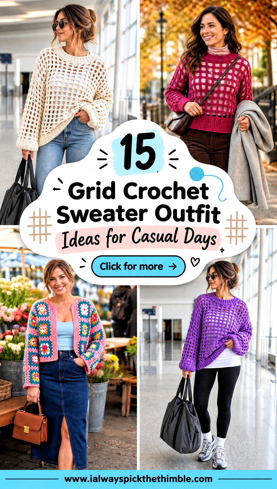 15 Grid Crochet Sweater Outfit Ideas for Casual Days - 15 Grid Crochet Sweater Outfit Ideas for Casual Days