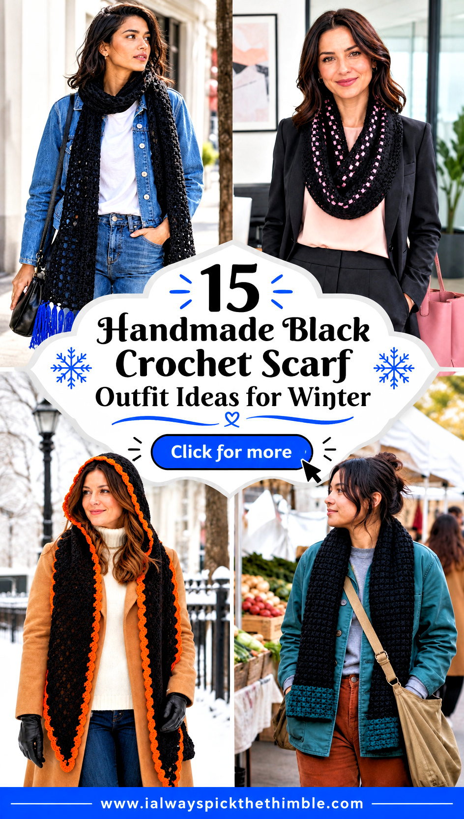 15 Handmade Black Crochet Scarf Outfit Ideas for Winter - 15 Handmade Black Crochet Scarf Outfit Ideas for Winter