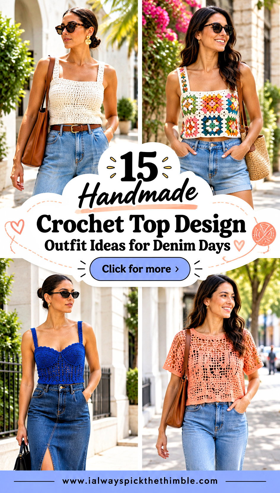 15 Handmade Crochet Top Design Outfit Ideas for Denim Days - 15 Handmade Crochet Top Design Outfit Ideas for Denim Days