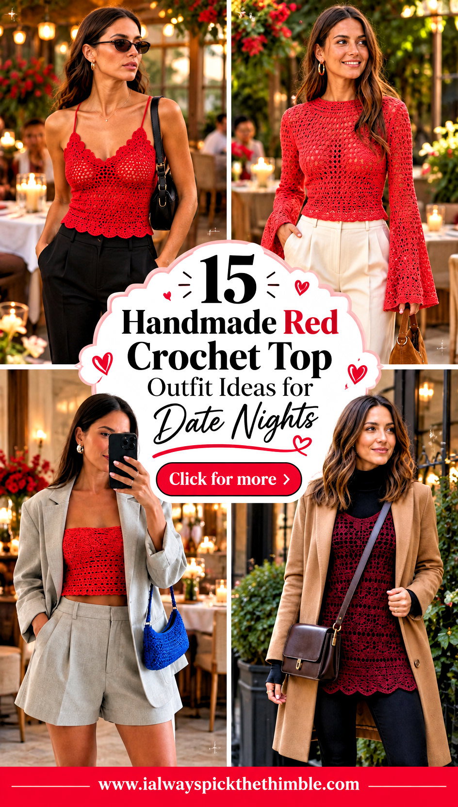 15 Handmade Red Crochet Top Outfit Ideas for Date Nights - 15 Handmade Red Crochet Top Outfit Ideas for Date Nights
