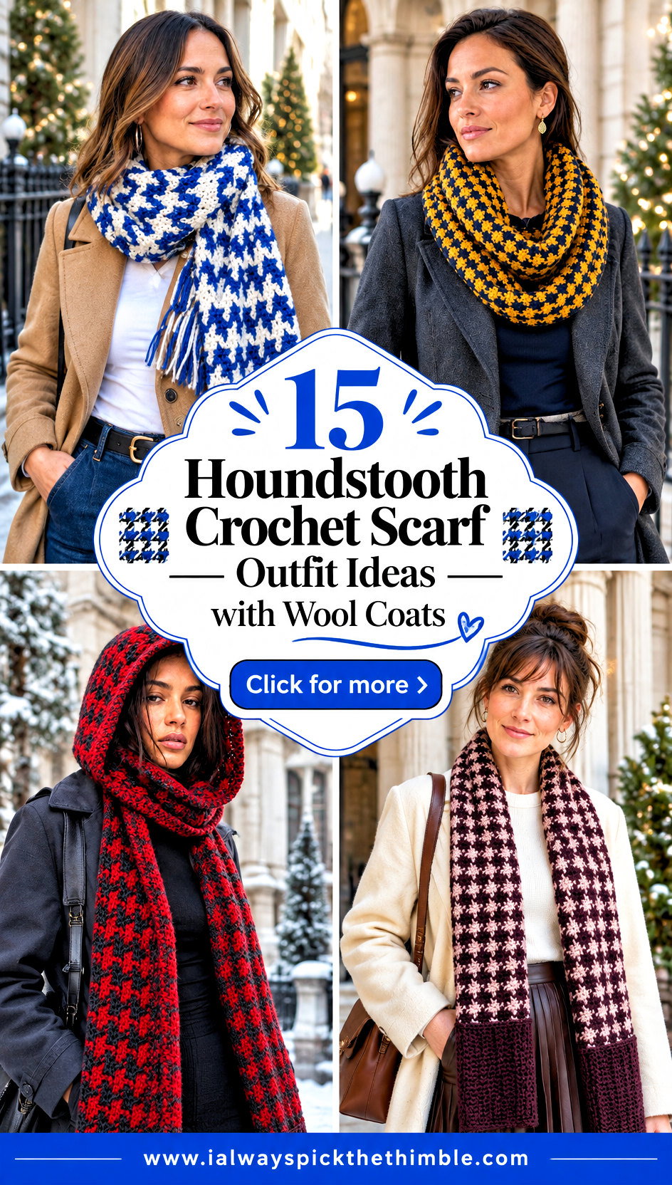 15 Houndstooth Crochet Scarf Outfit Ideas with Wool Coats - 15 Houndstooth Crochet Scarf Outfit Ideas with Wool Coats