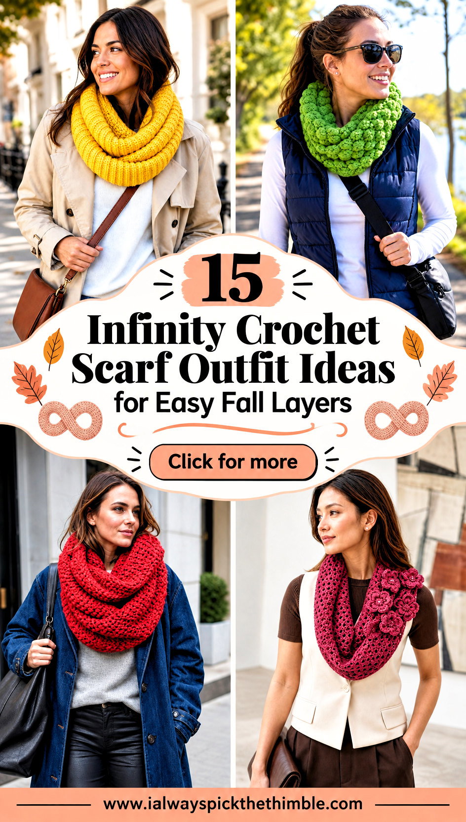 15 Infinity Crochet Scarf Outfit Ideas for Easy Fall Layers - 15 Infinity Crochet Scarf Outfit Ideas for Easy Fall Layers