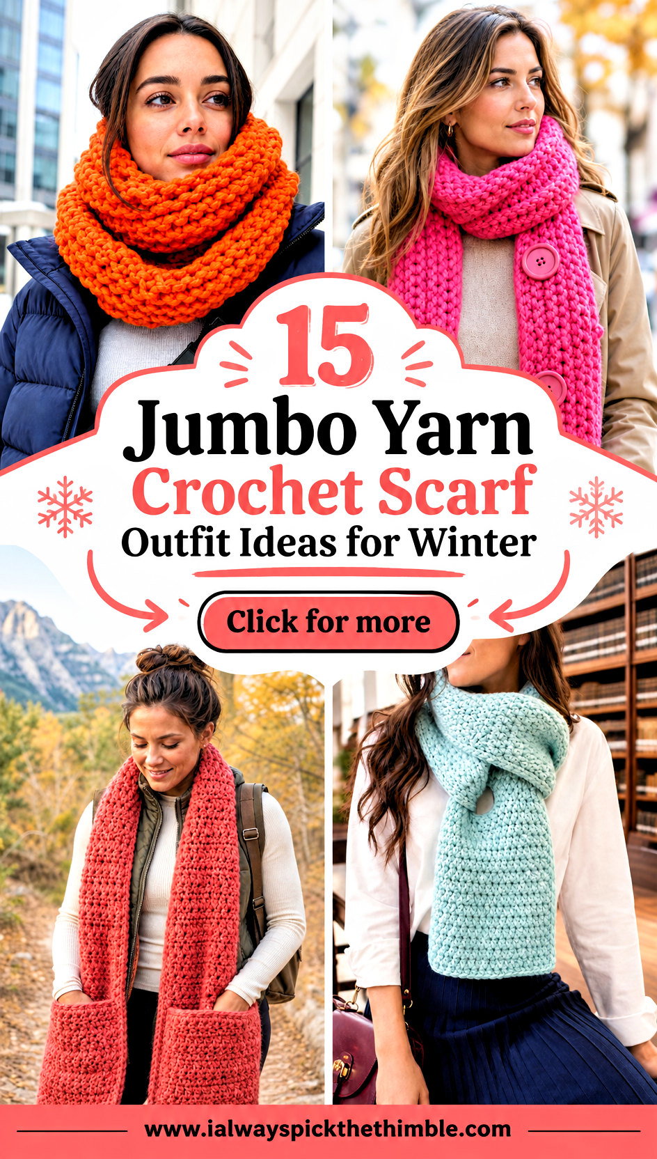 15 Jumbo Yarn Crochet Scarf Outfit Ideas for Winter - 15 Jumbo Yarn Crochet Scarf Outfit Ideas for Winter
