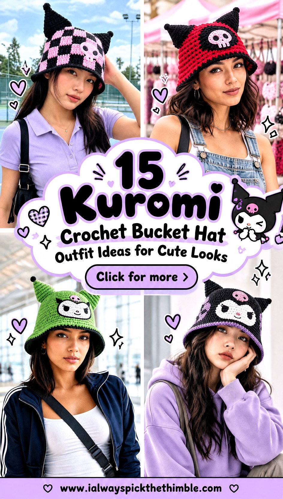 15 Kuromi Crochet Bucket Hat Outfit Ideas for Cute Looks - 15 Kuromi Crochet Bucket Hat Outfit Ideas for Cute Looks