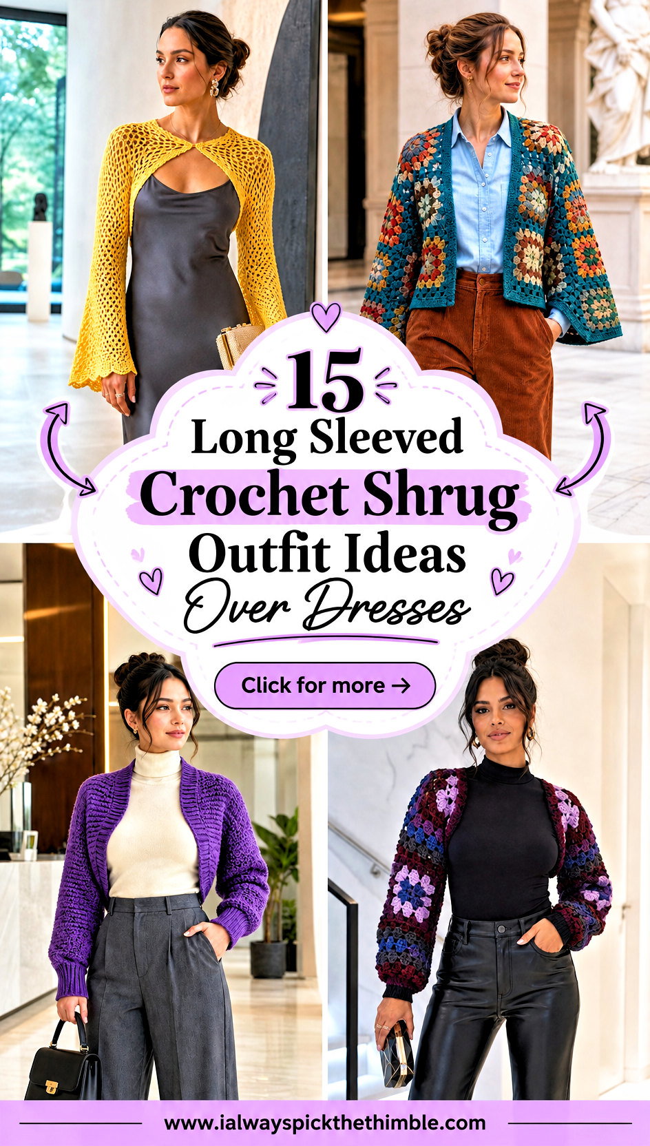 15 Long Sleeved Crochet Shrug Outfit Ideas Over Dresses - 15 Long Sleeved Crochet Shrug Outfit Ideas Over Dresses