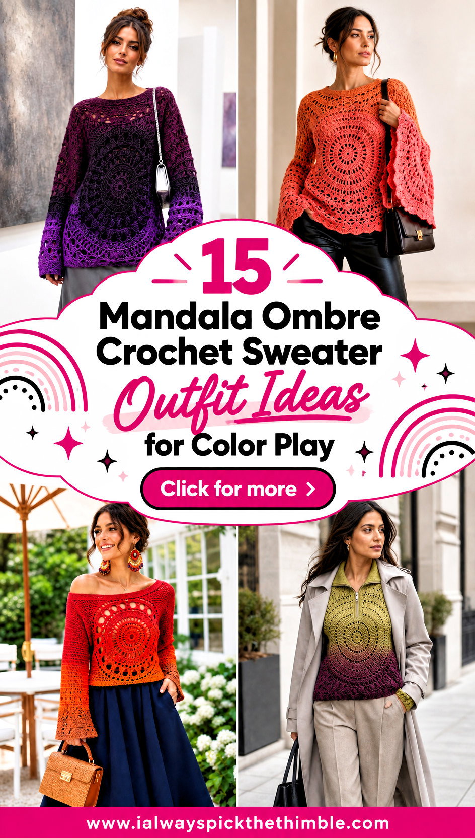 15 Mandala Ombre Crochet Sweater Outfit Ideas for Color Play - 15 Mandala Ombre Crochet Sweater Outfit Ideas for Color Play