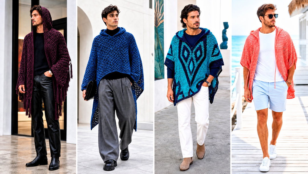 15 Mens Hooded Crochet Poncho Outfit Ideas for Camping