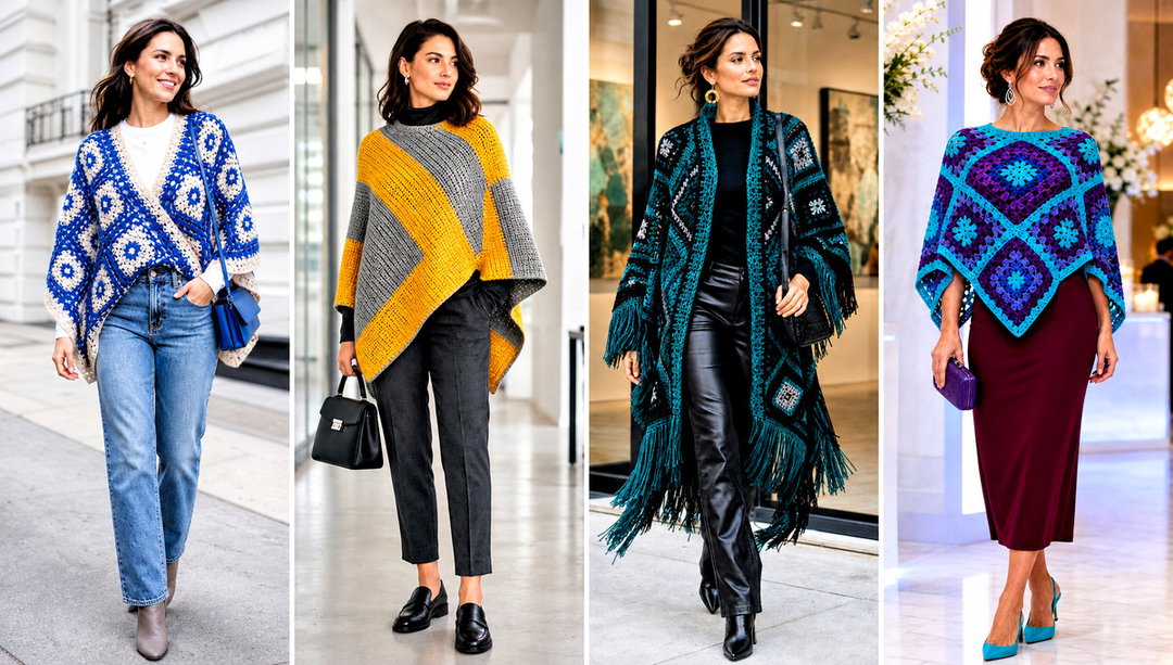 15 Mosaic Crochet Poncho Outfit Ideas for Bold Looks