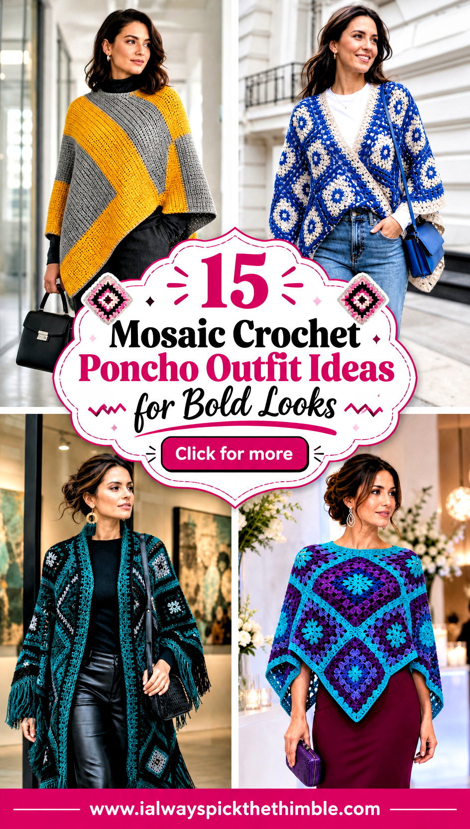15 Mosaic Crochet Poncho Outfit Ideas for Bold Looks - 15 Mosaic Crochet Poncho Outfit Ideas for Bold Looks
