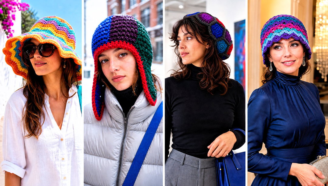 15 Multi Color Crochet Hat Outfit Ideas for Bright Style