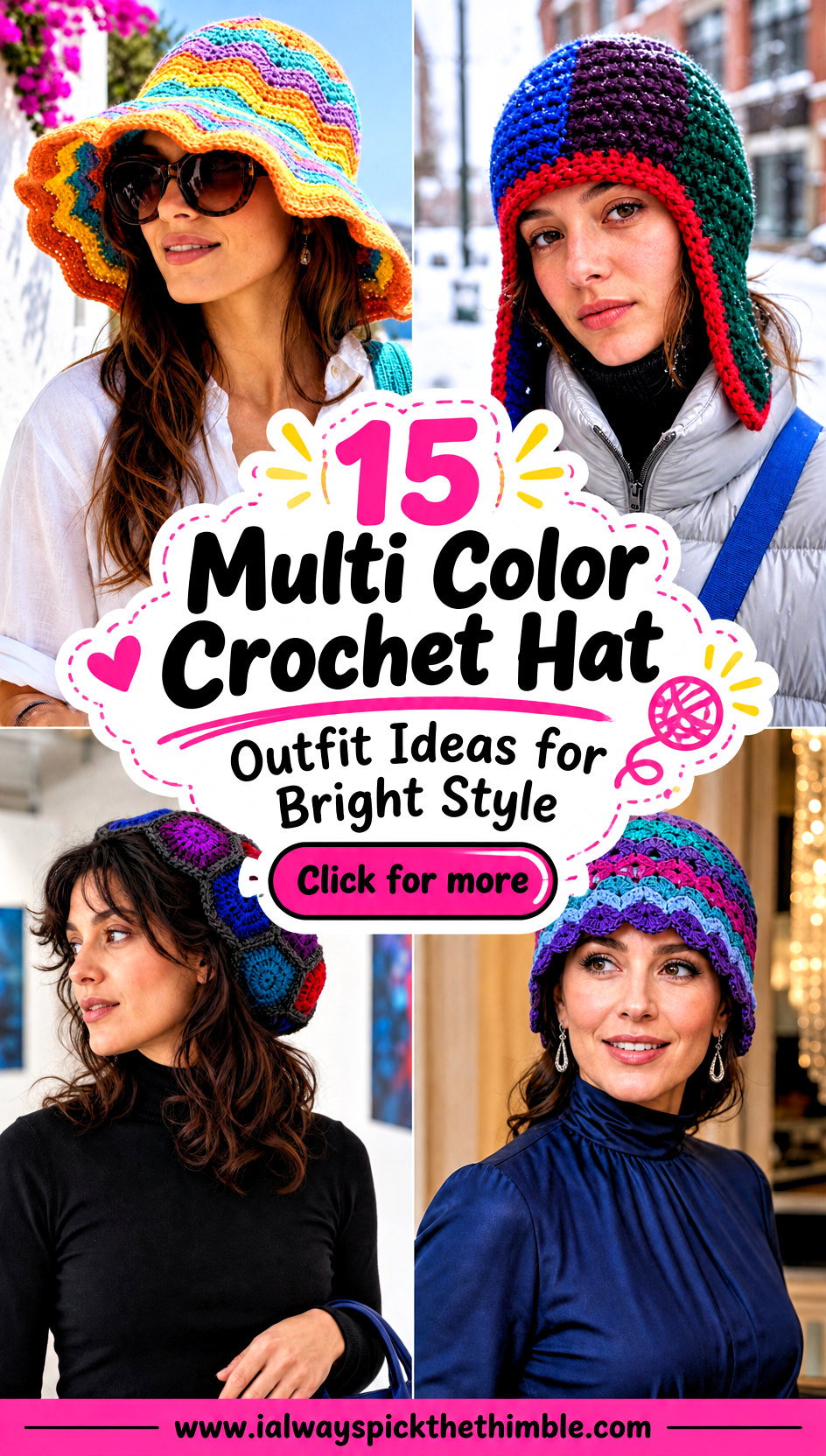 15 Multi Color Crochet Hat Outfit Ideas for Bright Style - 15 Multi Color Crochet Hat Outfit Ideas for Bright Style