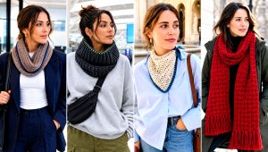 15 Neutral Tone Crochet Scarf Outfit Ideas for City Walks