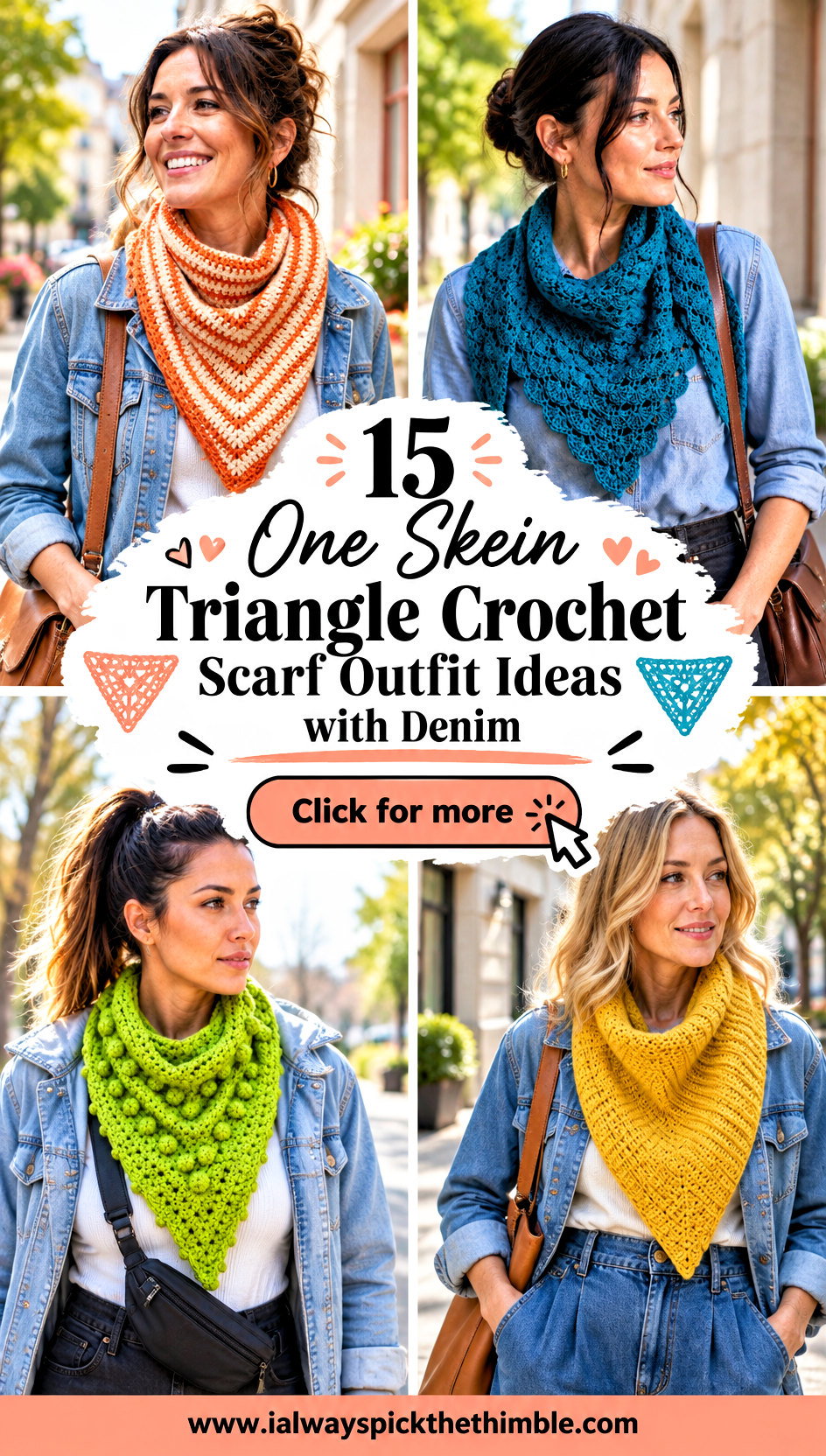 15 One Skein Triangle Crochet Scarf Outfit Ideas with Denim - 15 One Skein Triangle Crochet Scarf Outfit Ideas with Denim