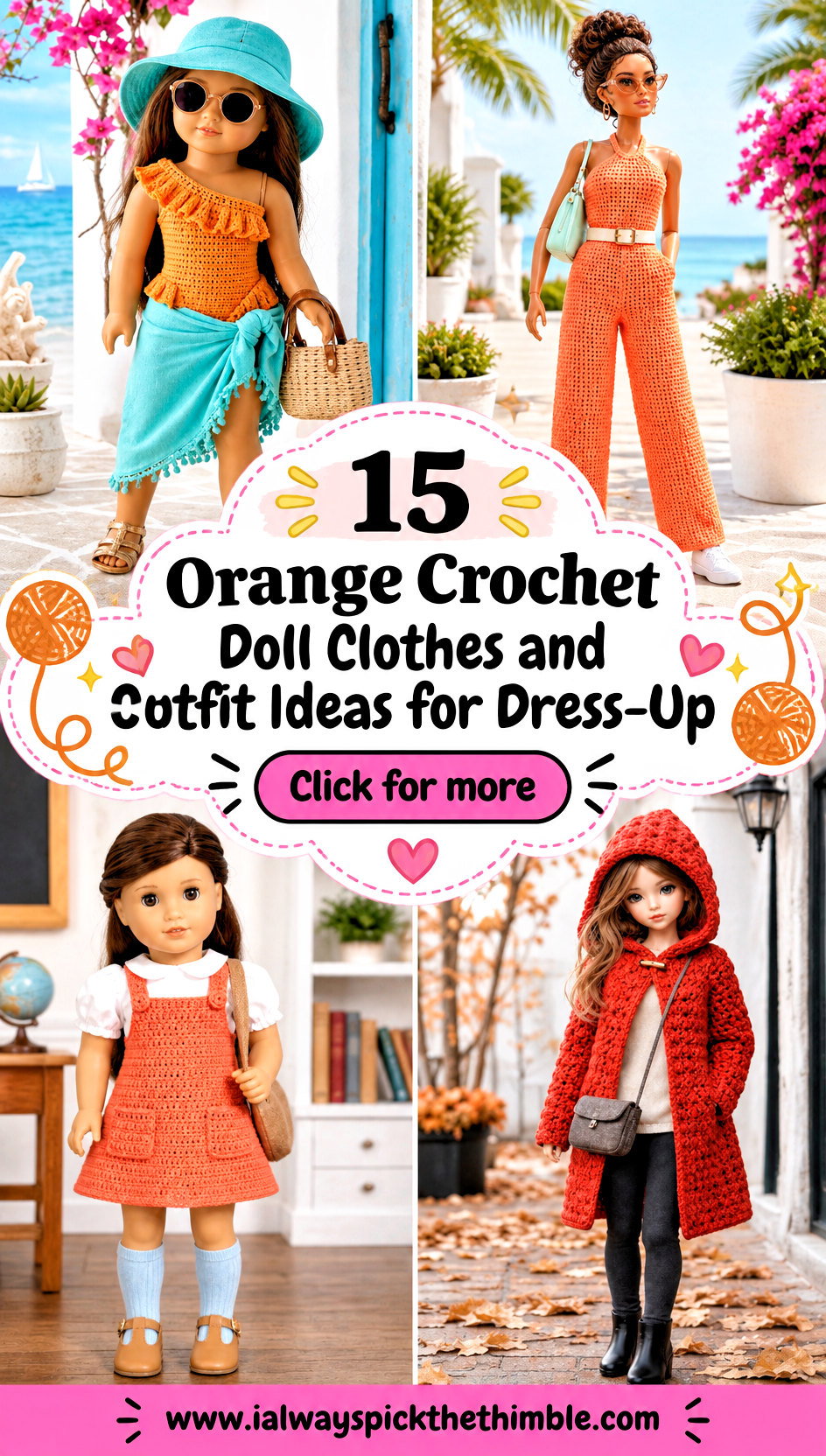 15 Orange Crochet Doll Clothes and Outfit Ideas for Dress-Up - 15 Orange Crochet Doll Clothes and Outfit Ideas for Dress-Up