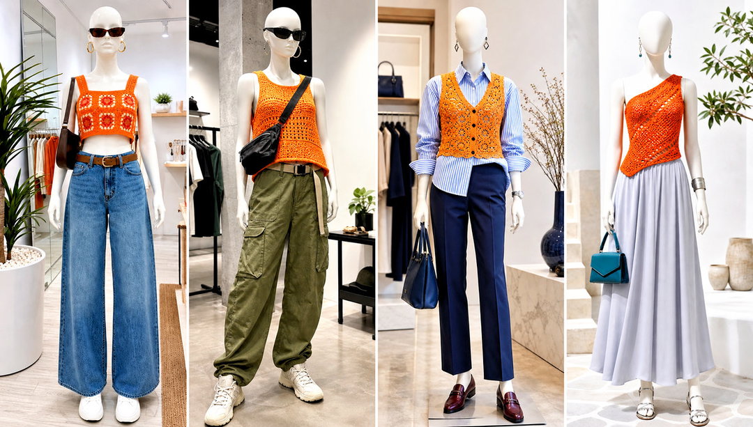 15 Orange Crochet Top on Mannequin Outfit Ideas to Layer