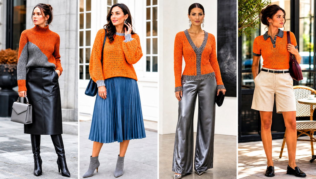 15 Orange and Gray Crochet Sweater Outfit Ideas for Brunch