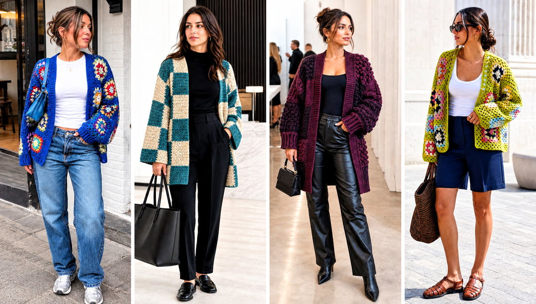 15 Oversized Patchwork Crochet Cardigan Outfit Ideas