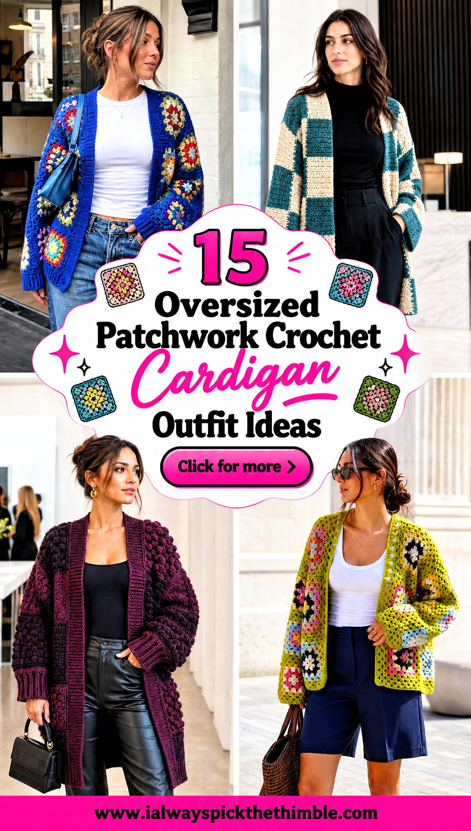 15 Oversized Patchwork Crochet Cardigan Outfit Ideas - 15 Oversized Patchwork Crochet Cardigan Outfit Ideas
