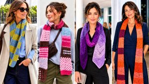 15 Patchwork Crochet Scarf Outfit Ideas for Colorful Layers