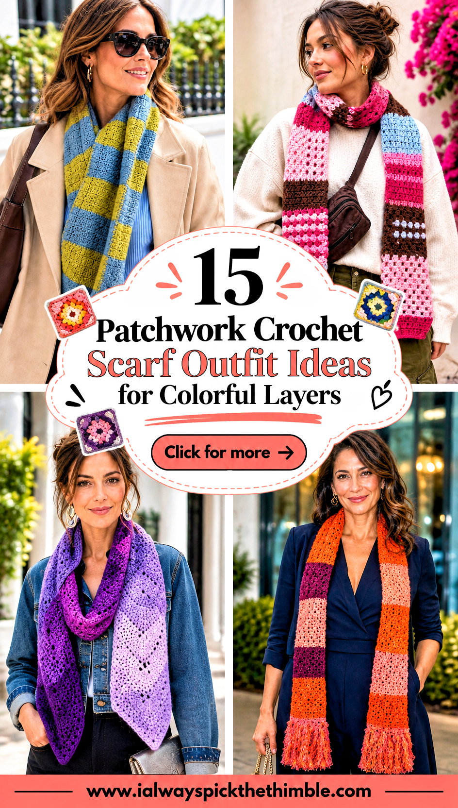 15 Patchwork Crochet Scarf Outfit Ideas for Colorful Layers - 15 Patchwork Crochet Scarf Outfit Ideas for Colorful Layers