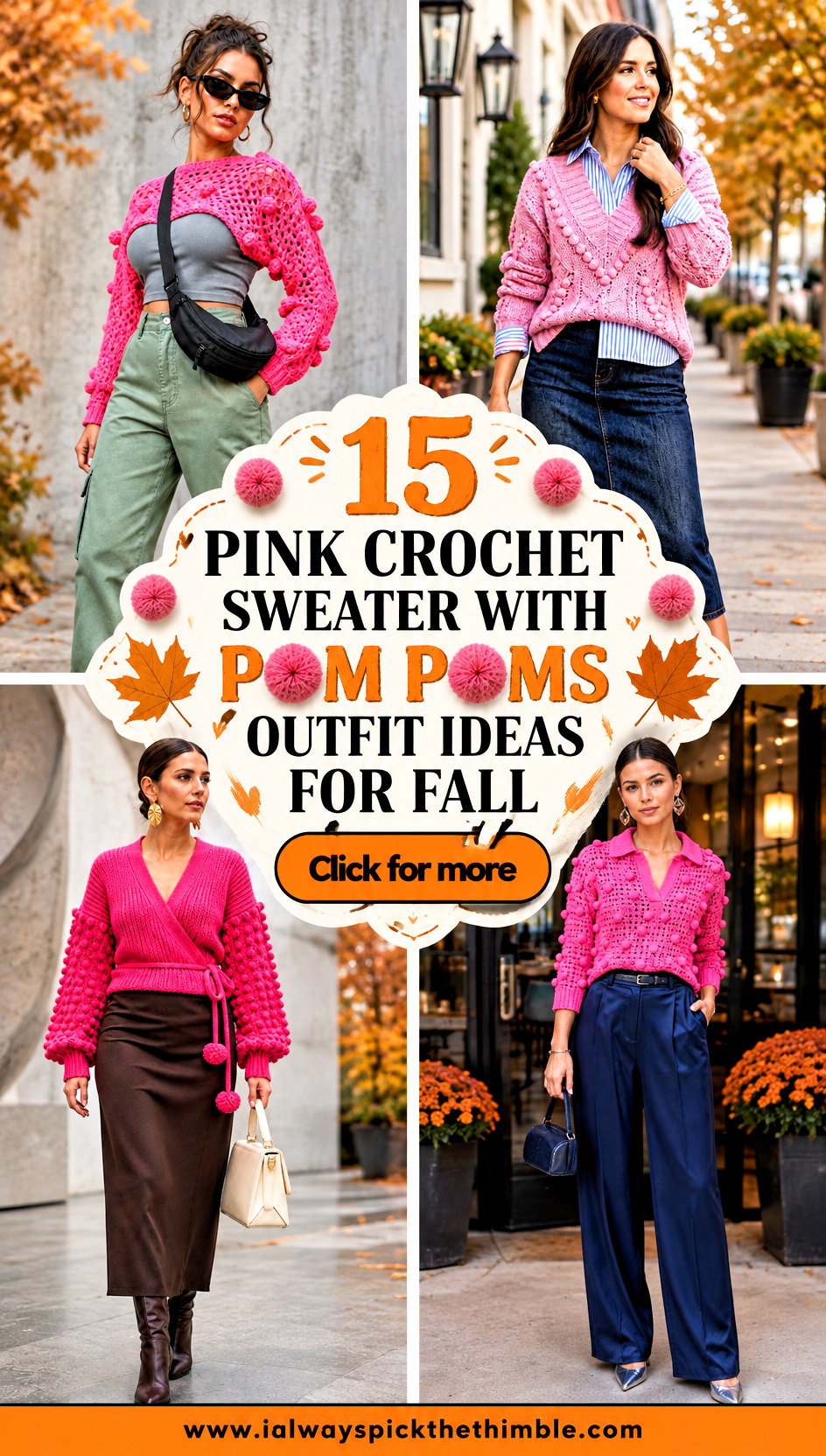 15 Pink Crochet Sweater with Pom Poms Outfit Ideas for Fall - 15 Pink Crochet Sweater with Pom Poms Outfit Ideas for Fall
