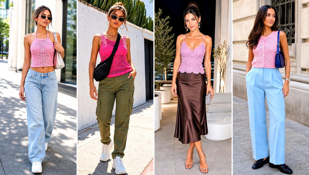 15 Pink Summer Crochet Top Outfit Ideas for Beach Days