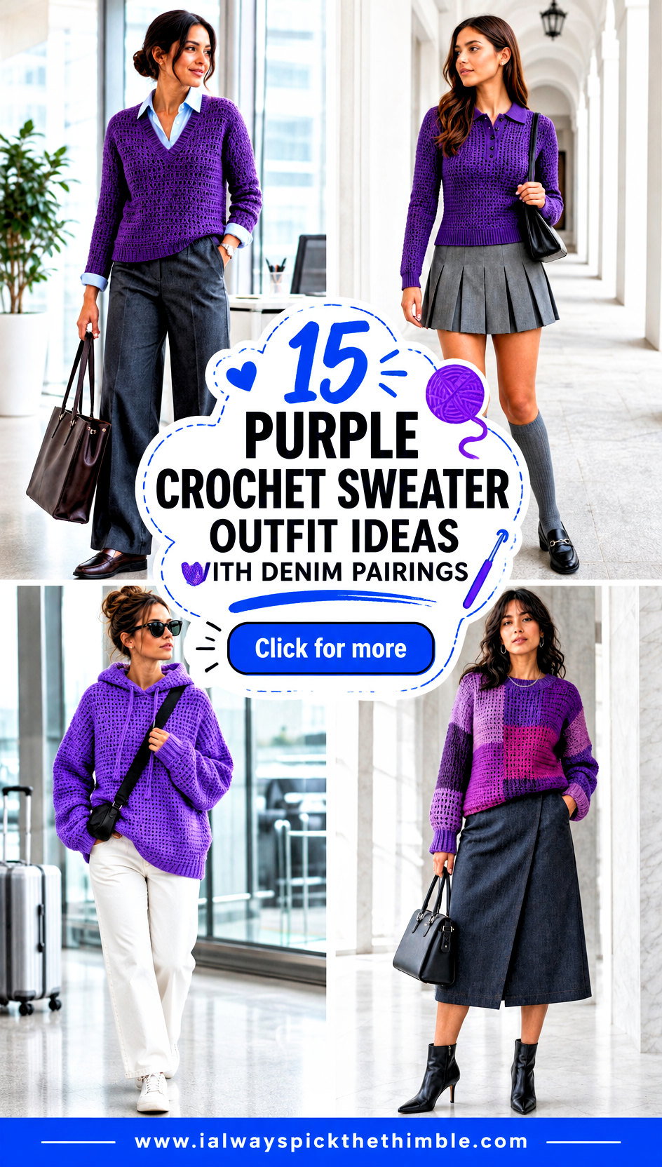 15 Purple Crochet Sweater Outfit Ideas with Denim Pairings - 15 Purple Crochet Sweater Outfit Ideas with Denim Pairings