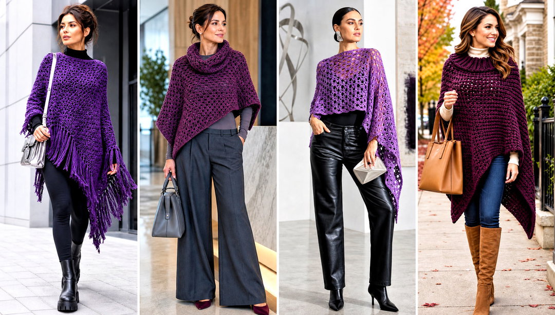 15 Purple Crocheted Poncho Outfit Ideas for Easy Layering