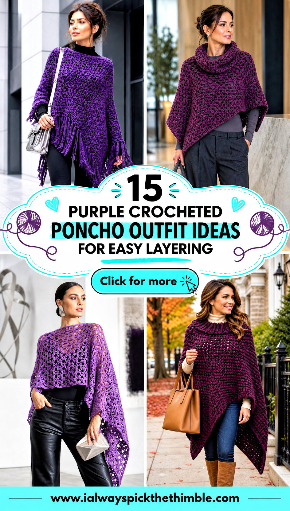 15 Purple Crocheted Poncho Outfit Ideas for Easy Layering - 15 Purple Crocheted Poncho Outfit Ideas for Easy Layering