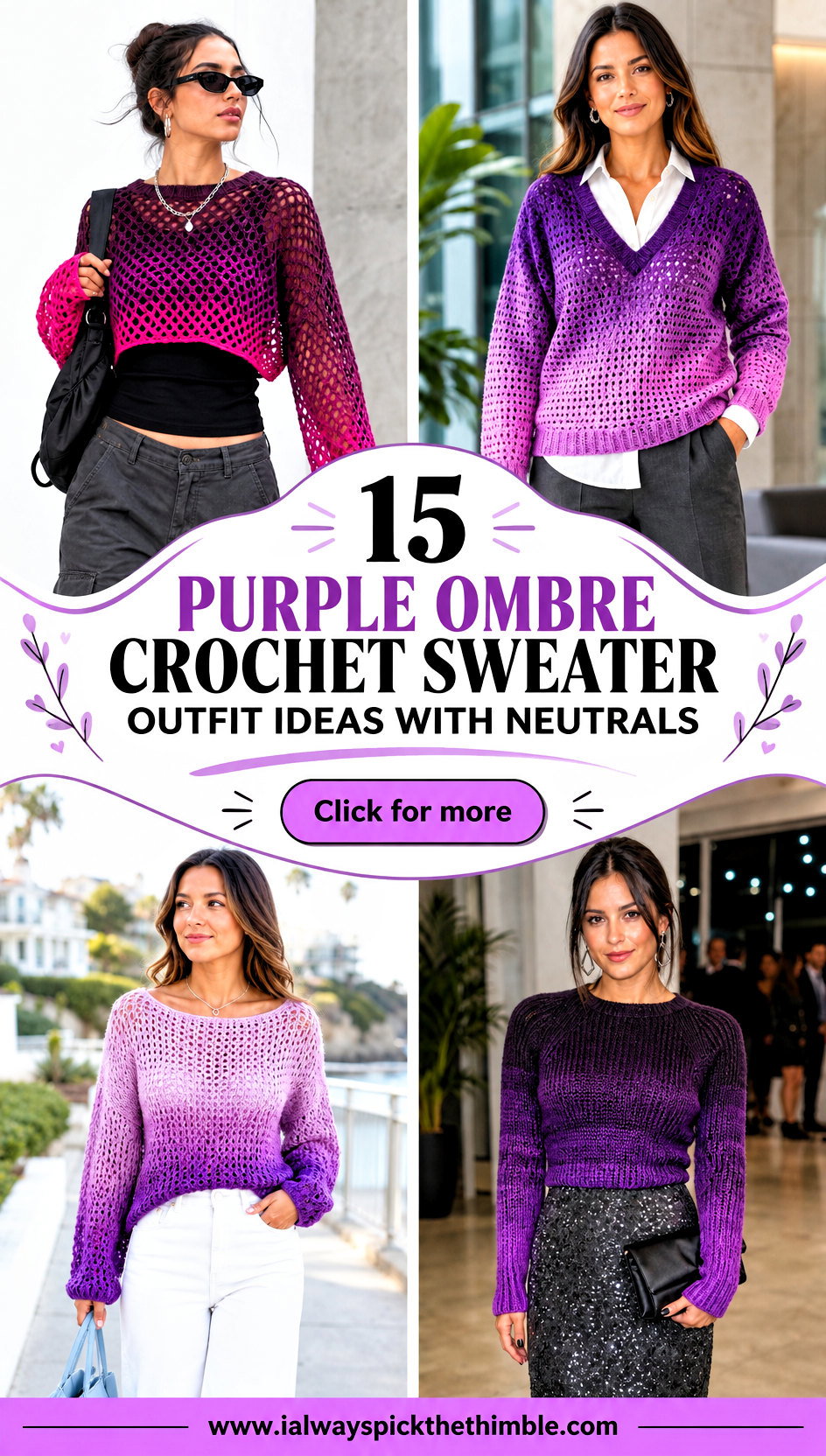 15 Purple Ombre Crochet Sweater Outfit Ideas with Neutrals - 15 Purple Ombre Crochet Sweater Outfit Ideas with Neutrals