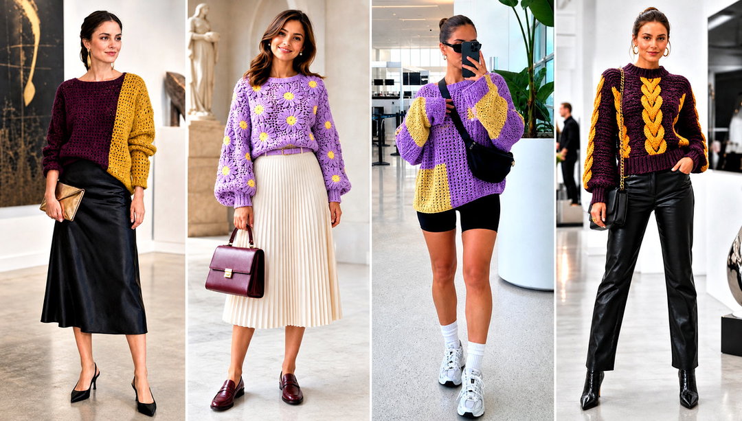 15 Purple and Yellow Crochet Sweater Outfit Ideas That Pop