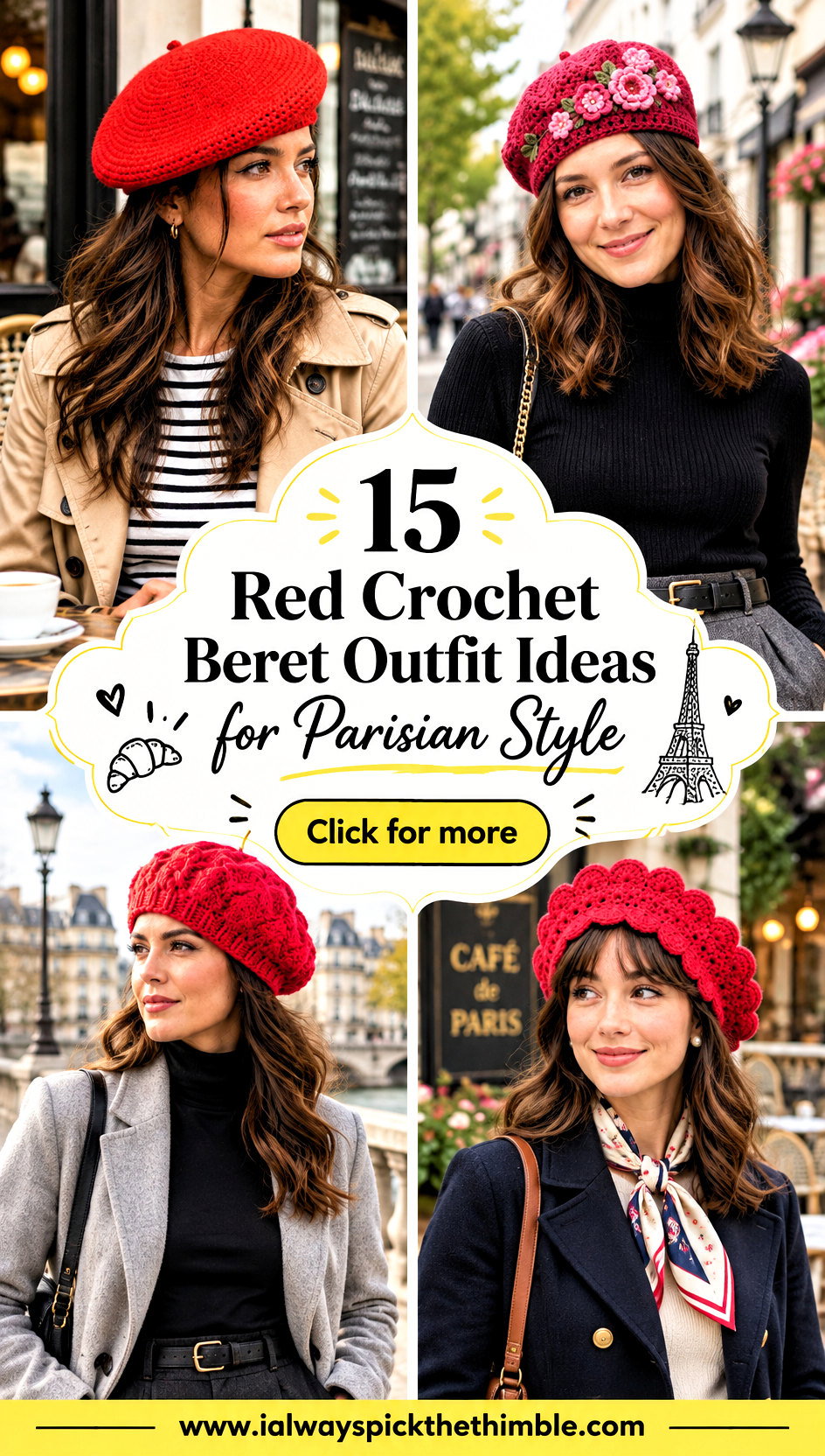 15 Red Crochet Beret Outfit Ideas for Parisian Style - 15 Red Crochet Beret Outfit Ideas for Parisian Style