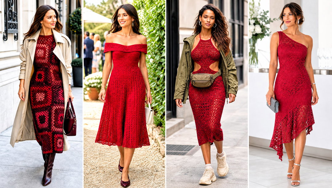 15 Red Crochet Dress Design Outfit Ideas for Date Nights