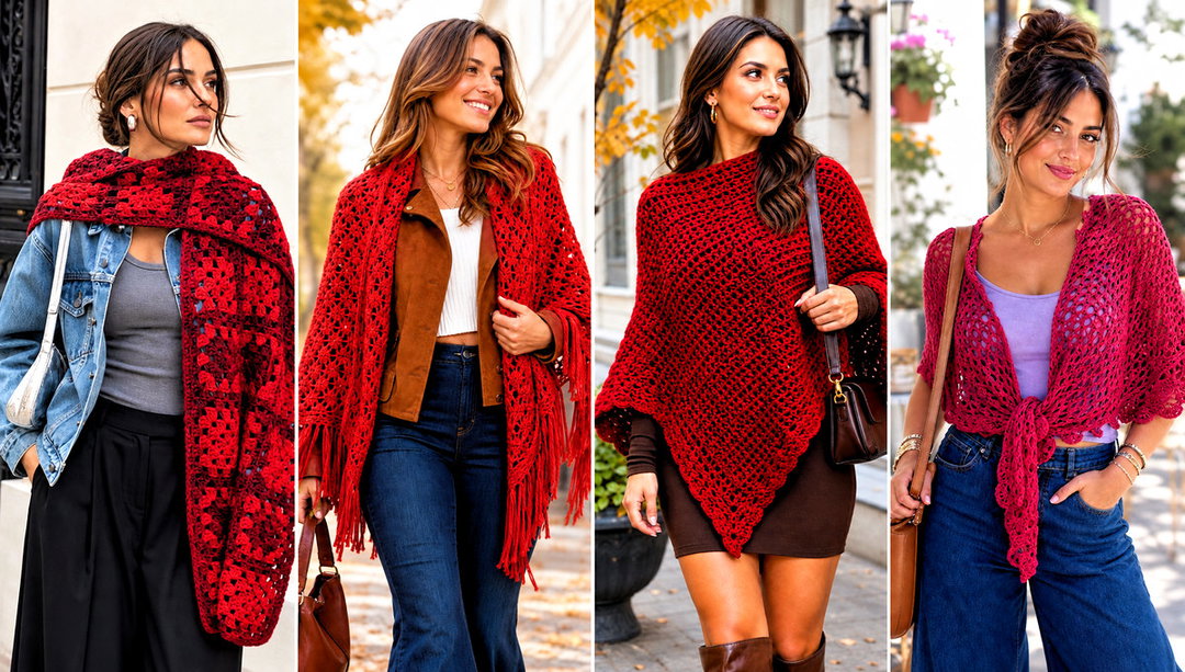 15 Red Crochet Shawl Outfit Ideas for Evening Layers