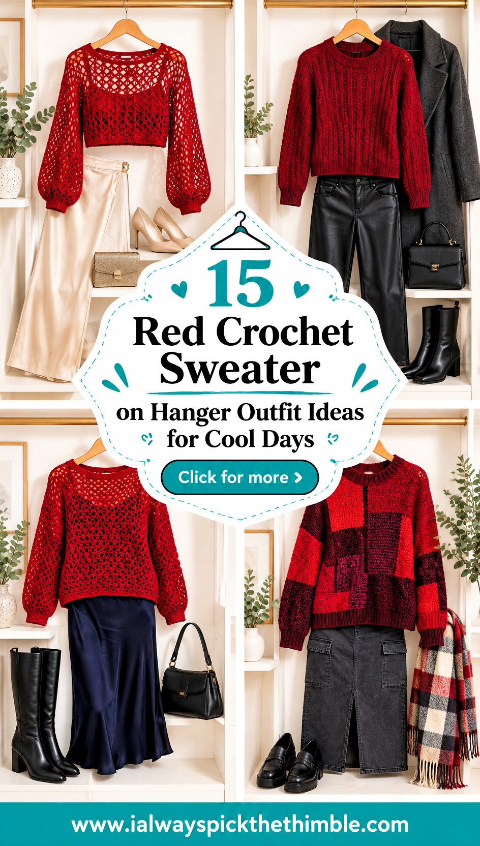 15 Red Crochet Sweater on Hanger Outfit Ideas for Cool Days - 15 Red Crochet Sweater on Hanger Outfit Ideas for Cool Days