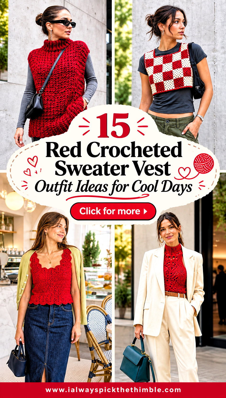 15 Red Crocheted Sweater Vest Outfit Ideas for Cool Days - 15 Red Crocheted Sweater Vest Outfit Ideas for Cool Days