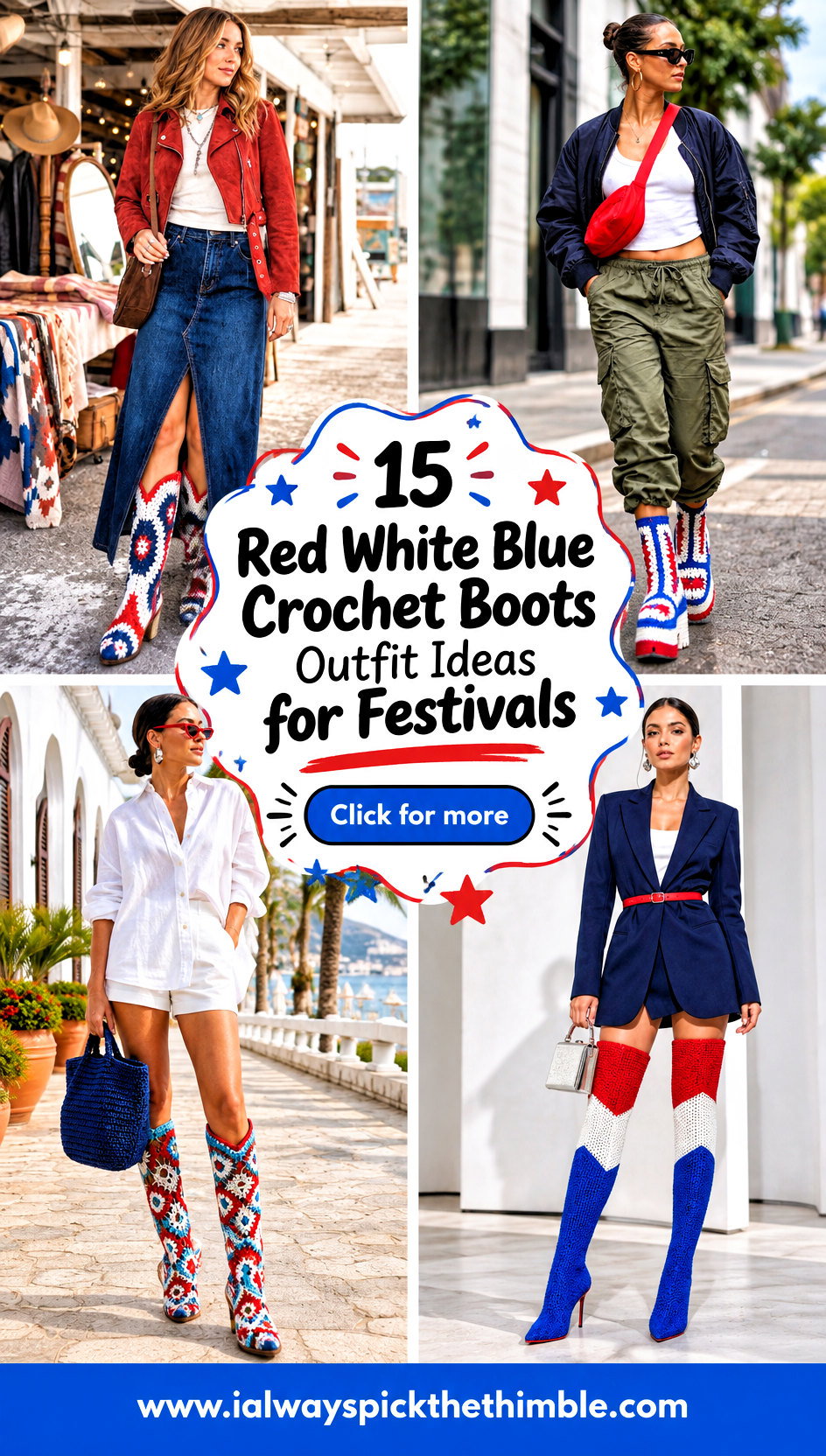 15 Red White Blue Crochet Boots Outfit Ideas for Festivals - 15 Red White Blue Crochet Boots Outfit Ideas for Festivals
