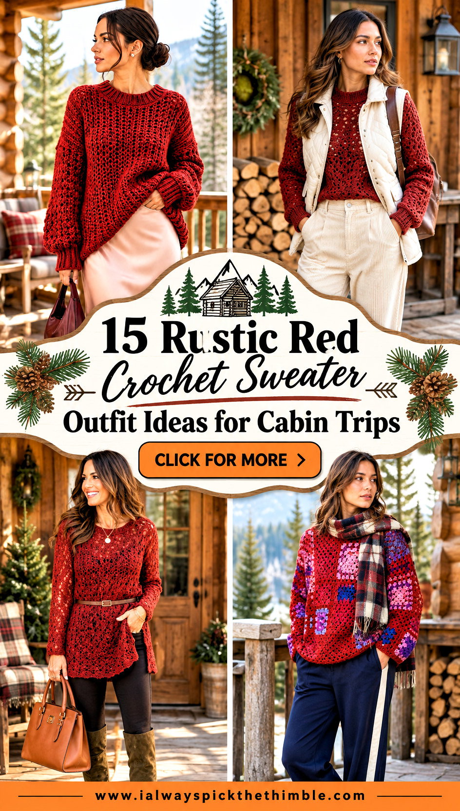 15 Rustic Red Crochet Sweater Outfit Ideas for Cabin Trips - 15 Rustic Red Crochet Sweater Outfit Ideas for Cabin Trips