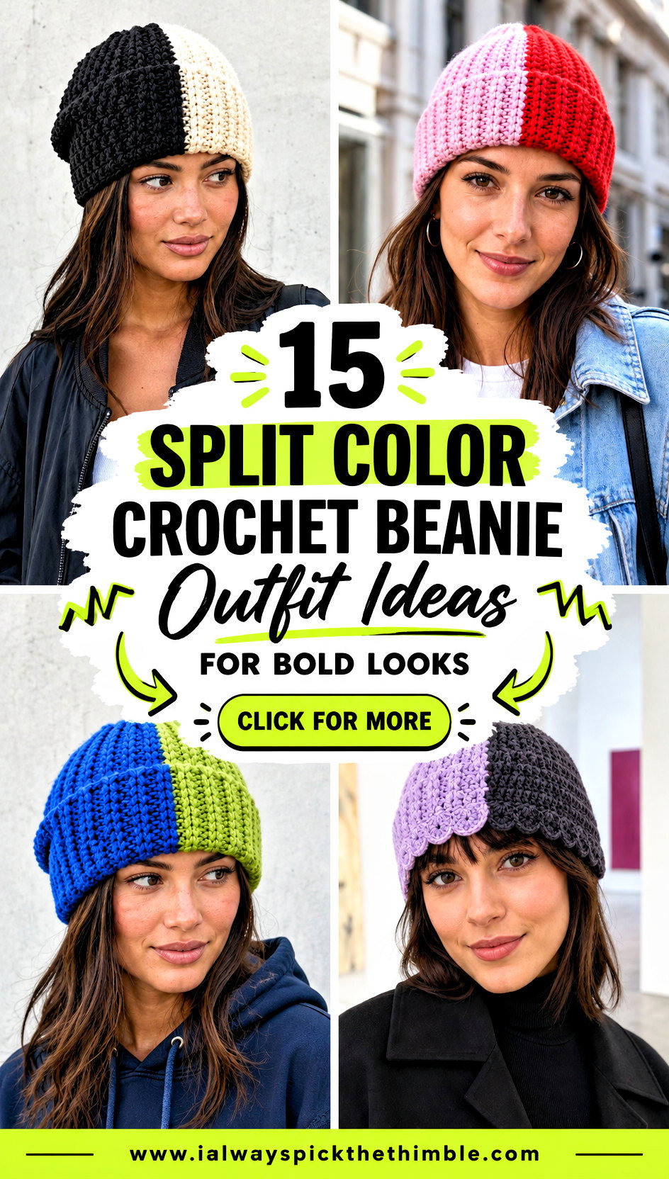 15 Split Color Crochet Beanie Outfit Ideas for Bold Looks - 15 Split Color Crochet Beanie Outfit Ideas for Bold Looks