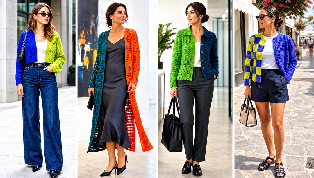 15 Split Color Crochet Cardigan Outfit Ideas for Color Play