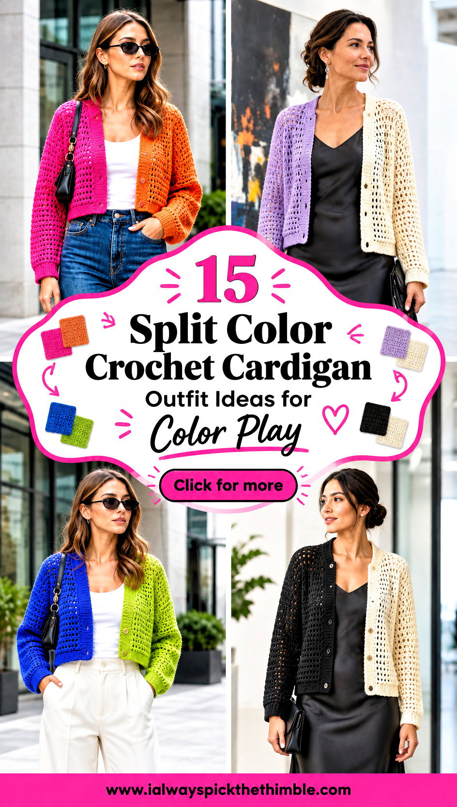 15 Split Color Crochet Cardigan Outfit Ideas for Color Play - 15 Split Color Crochet Cardigan Outfit Ideas for Color Play