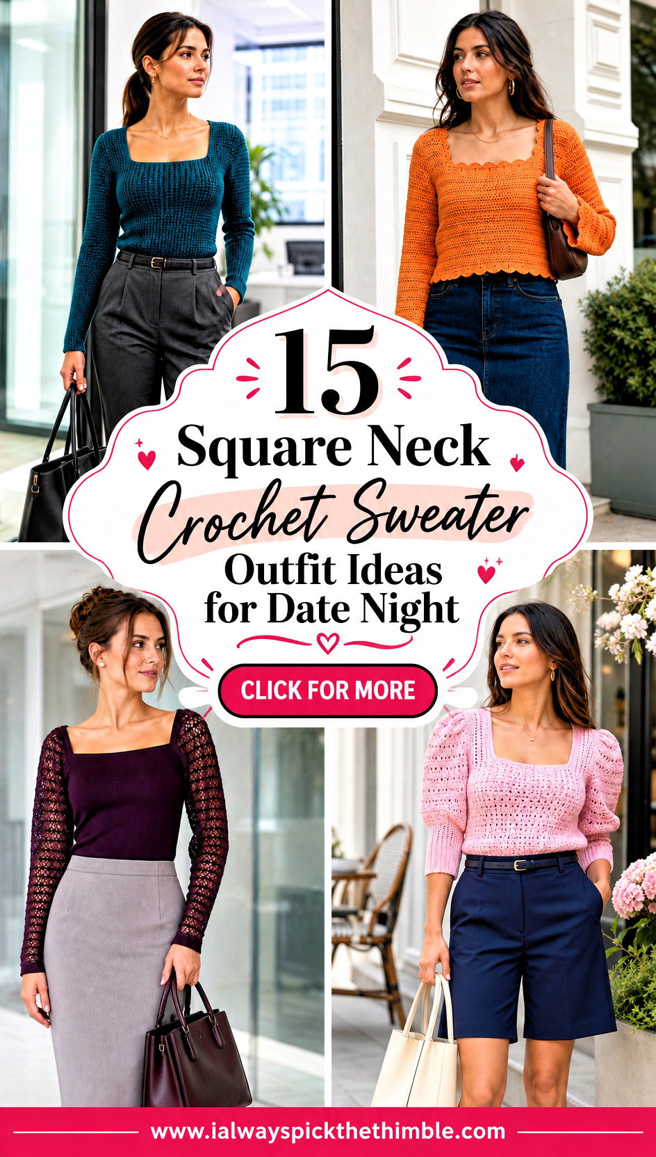 15 Square Neck Crochet Sweater Outfit Ideas for Date Night - 15 Square Neck Crochet Sweater Outfit Ideas for Date Night