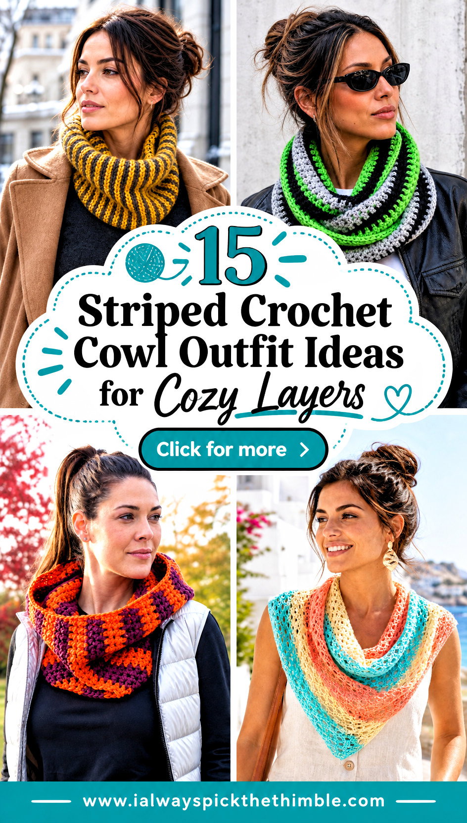 15 Striped Crochet Cowl Outfit Ideas for Cozy Layers - 15 Striped Crochet Cowl Outfit Ideas for Cozy Layers