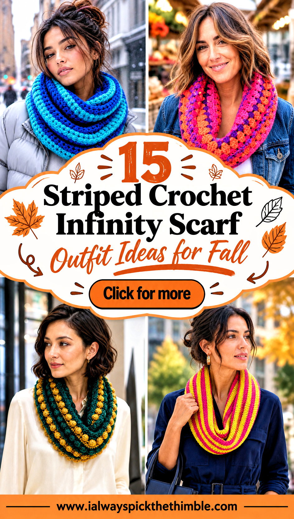 15 Striped Crochet Infinity Scarf Outfit Ideas for Fall - 15 Striped Crochet Infinity Scarf Outfit Ideas for Fall