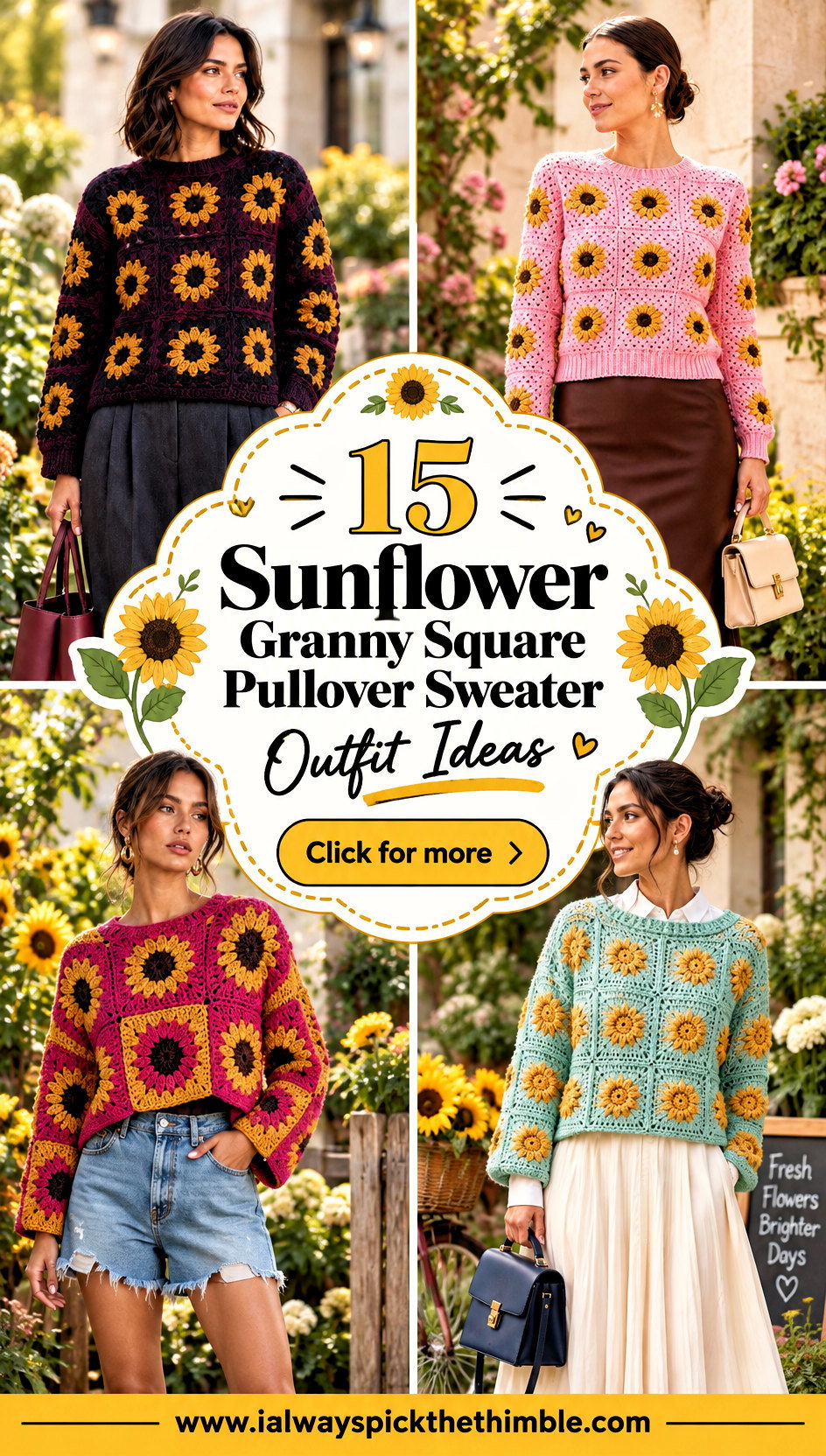 15 Sunflower Granny Square Pullover Sweater Outfit Ideas - 15 Sunflower Granny Square Pullover Sweater Outfit Ideas