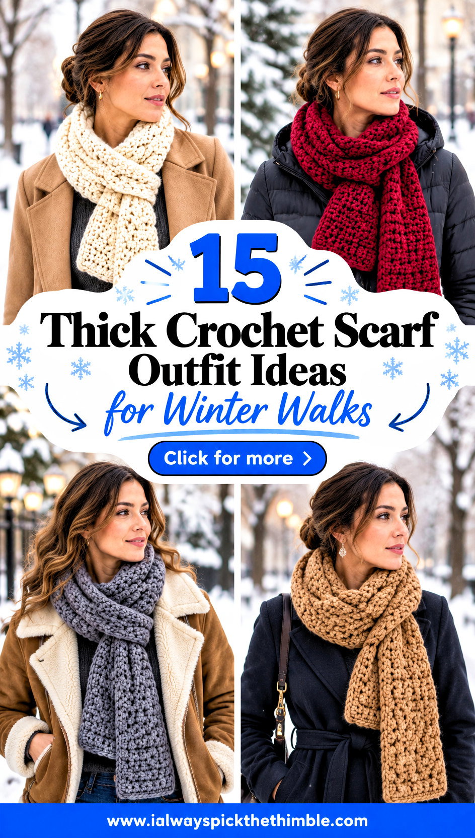 15 Thick Crochet Scarf Outfit Ideas for Winter Walks - 15 Thick Crochet Scarf Outfit Ideas for Winter Walks